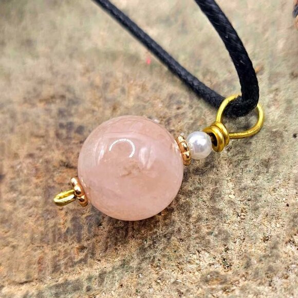 Nature Pink Morganite Big Round Bead Pendant Necklace - Picture 7 of 10